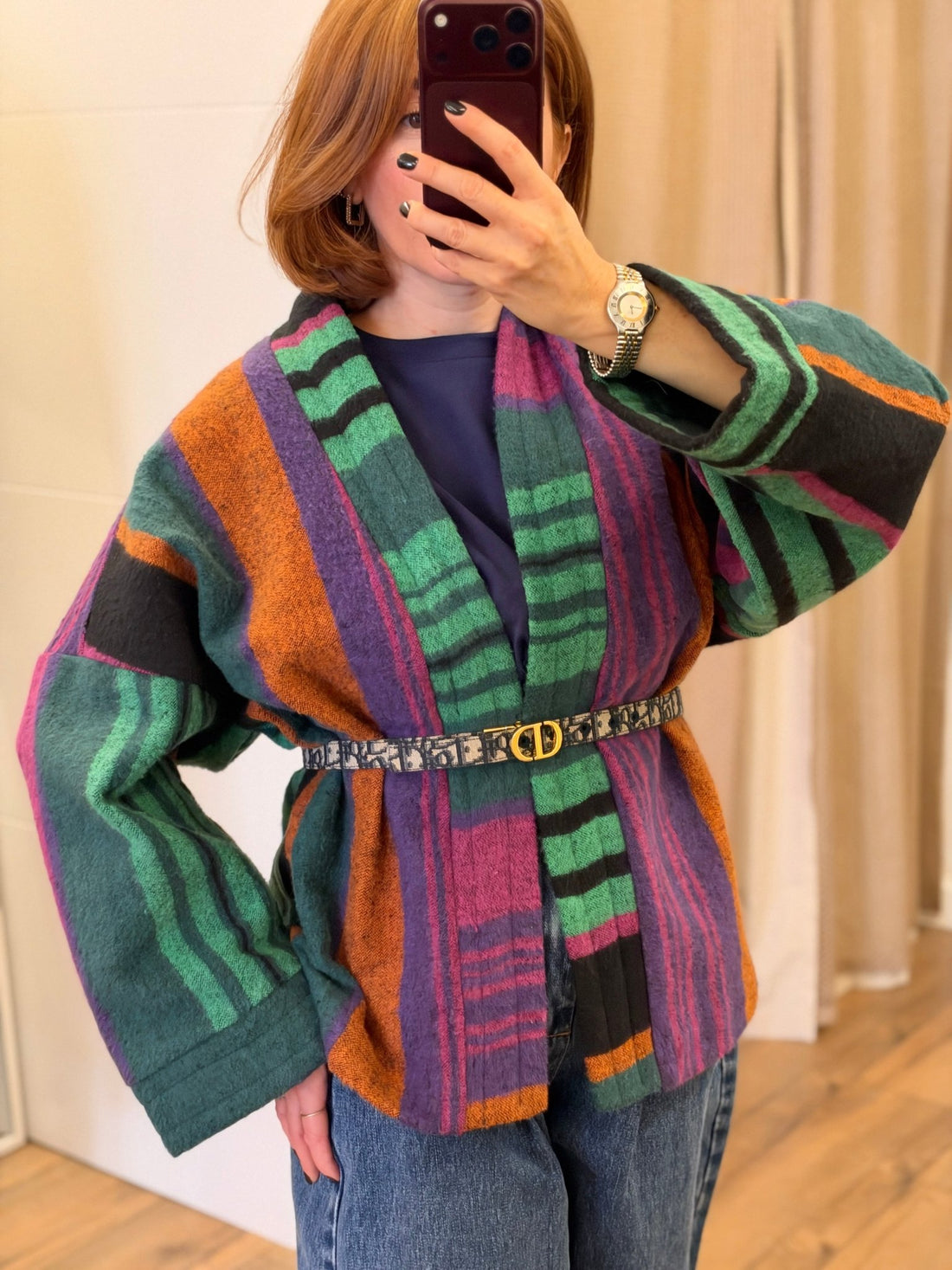 Kimono rayé multi en laine - Léone