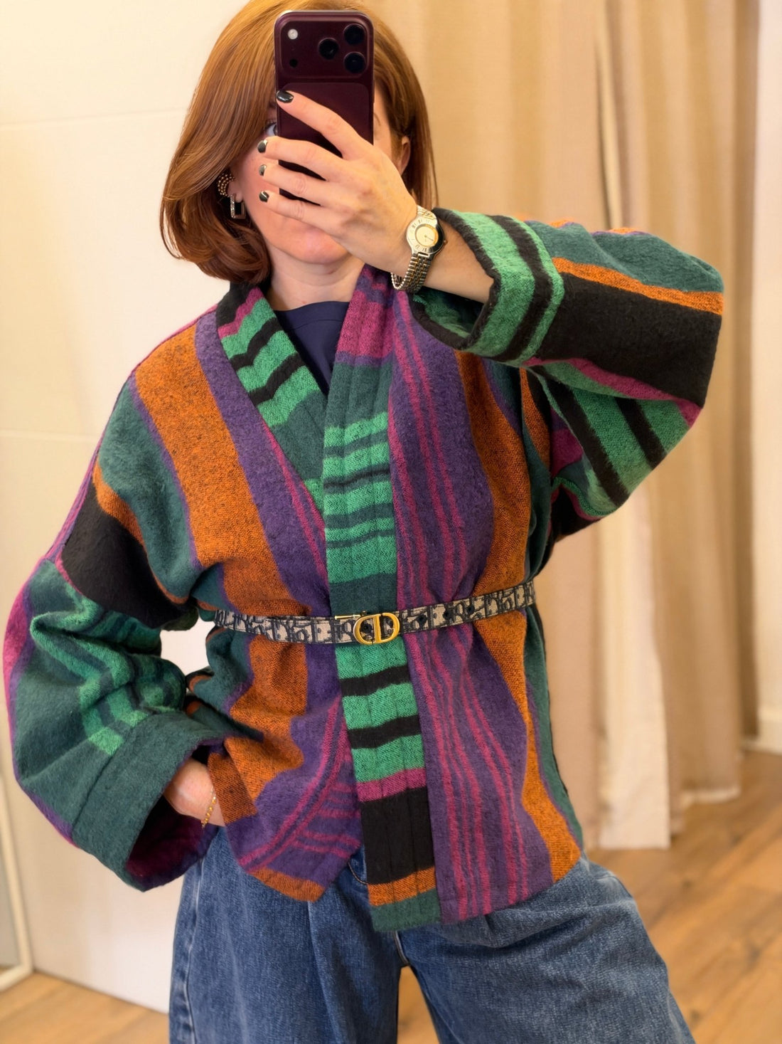 Kimono rayé multi en laine - Léone