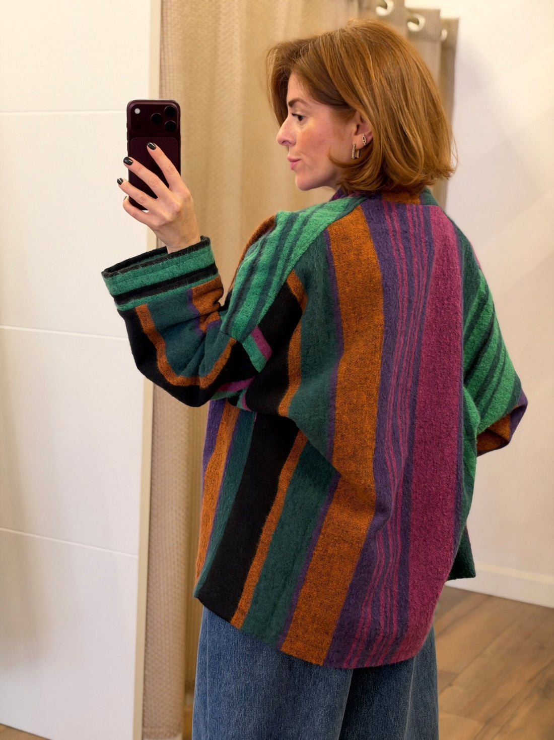 Kimono rayé multi en laine - Léone