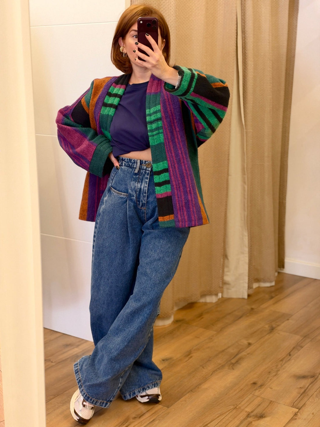 Kimono rayé multi en laine - Léone