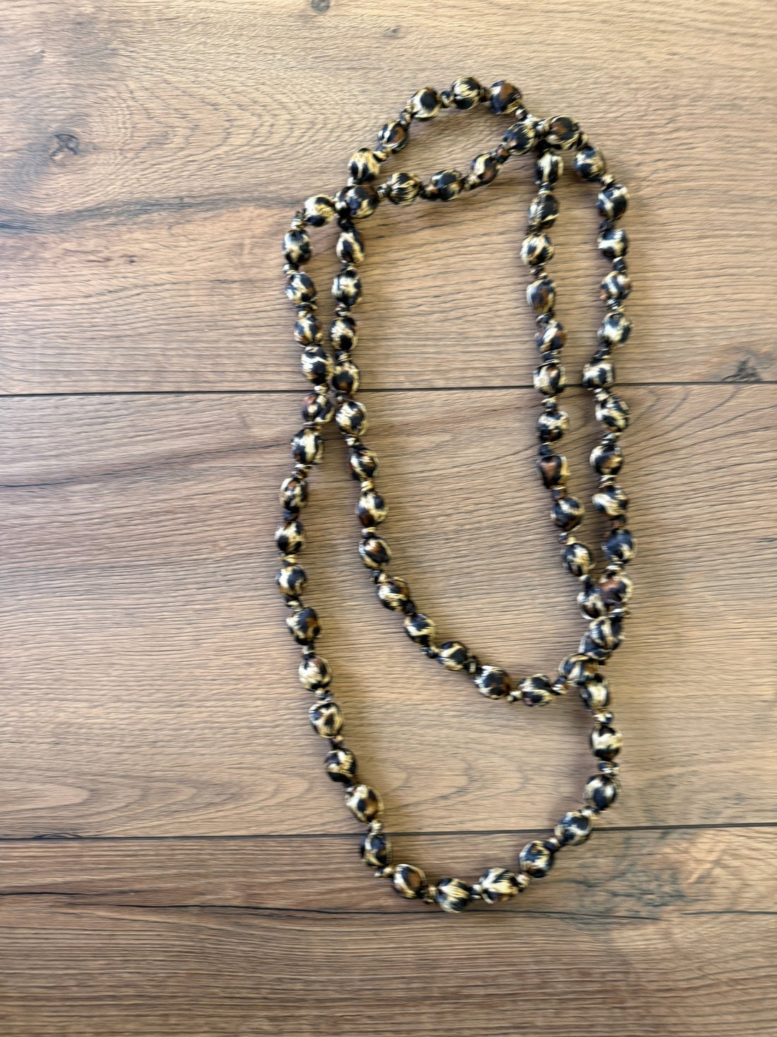 Long collier double léopard satiné - Léone