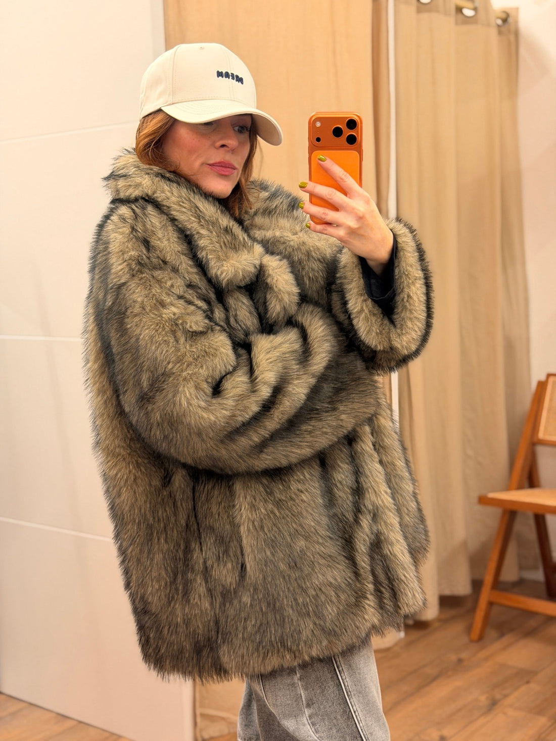 Manteau fourrure Teddy taupe - Léone