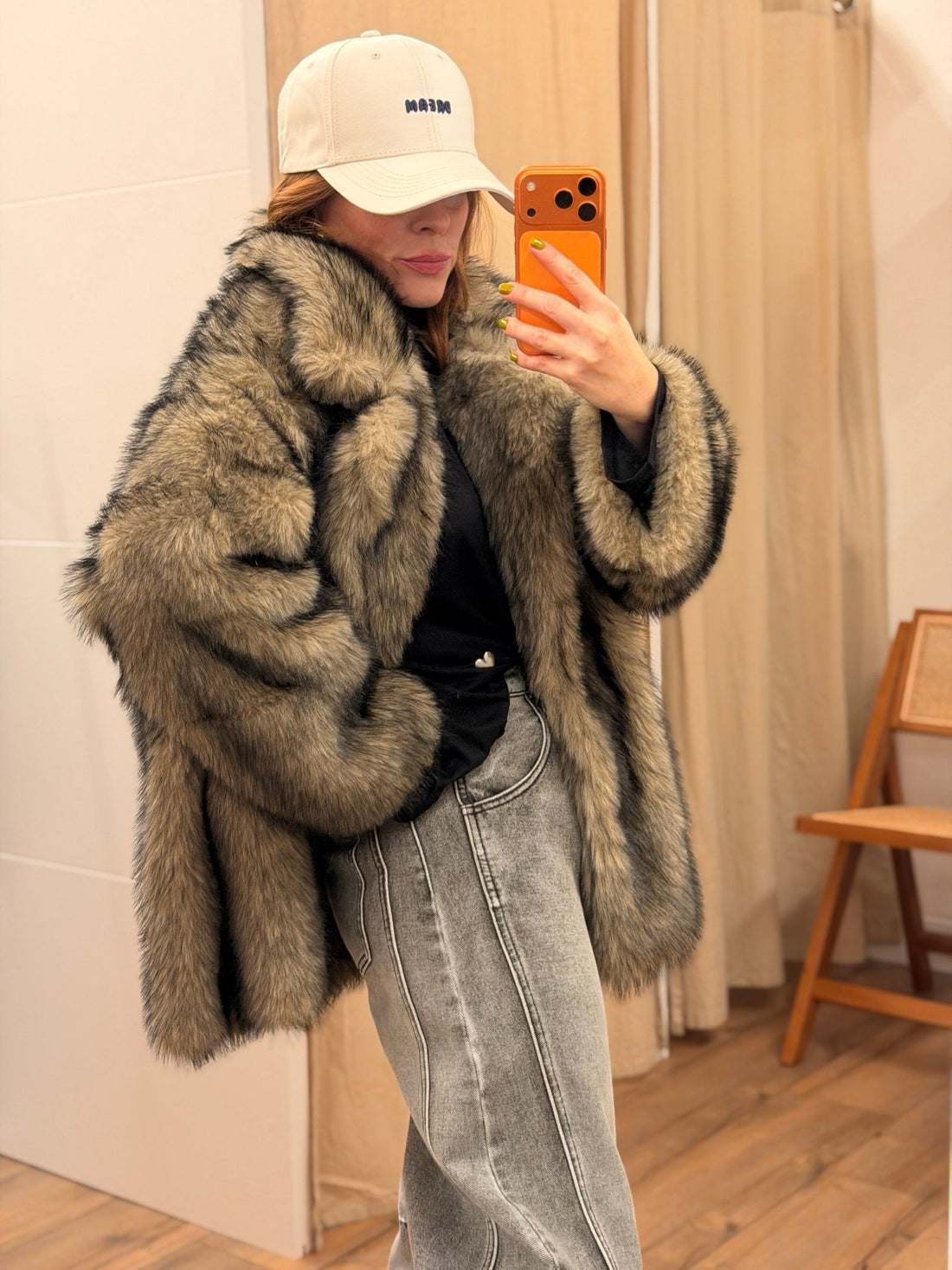 Manteau fourrure Teddy taupe - Léone