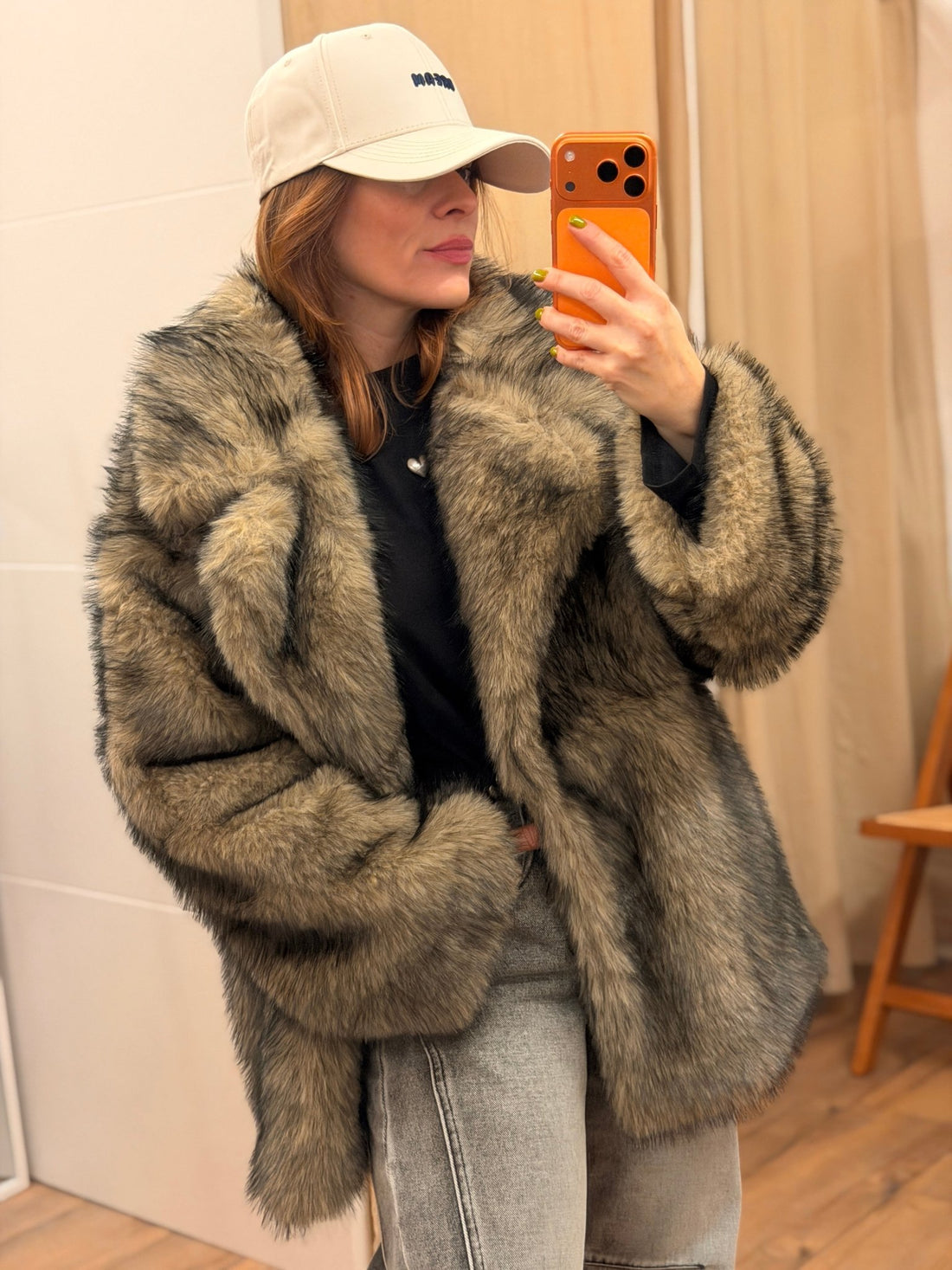 Manteau fourrure Teddy taupe - Léone