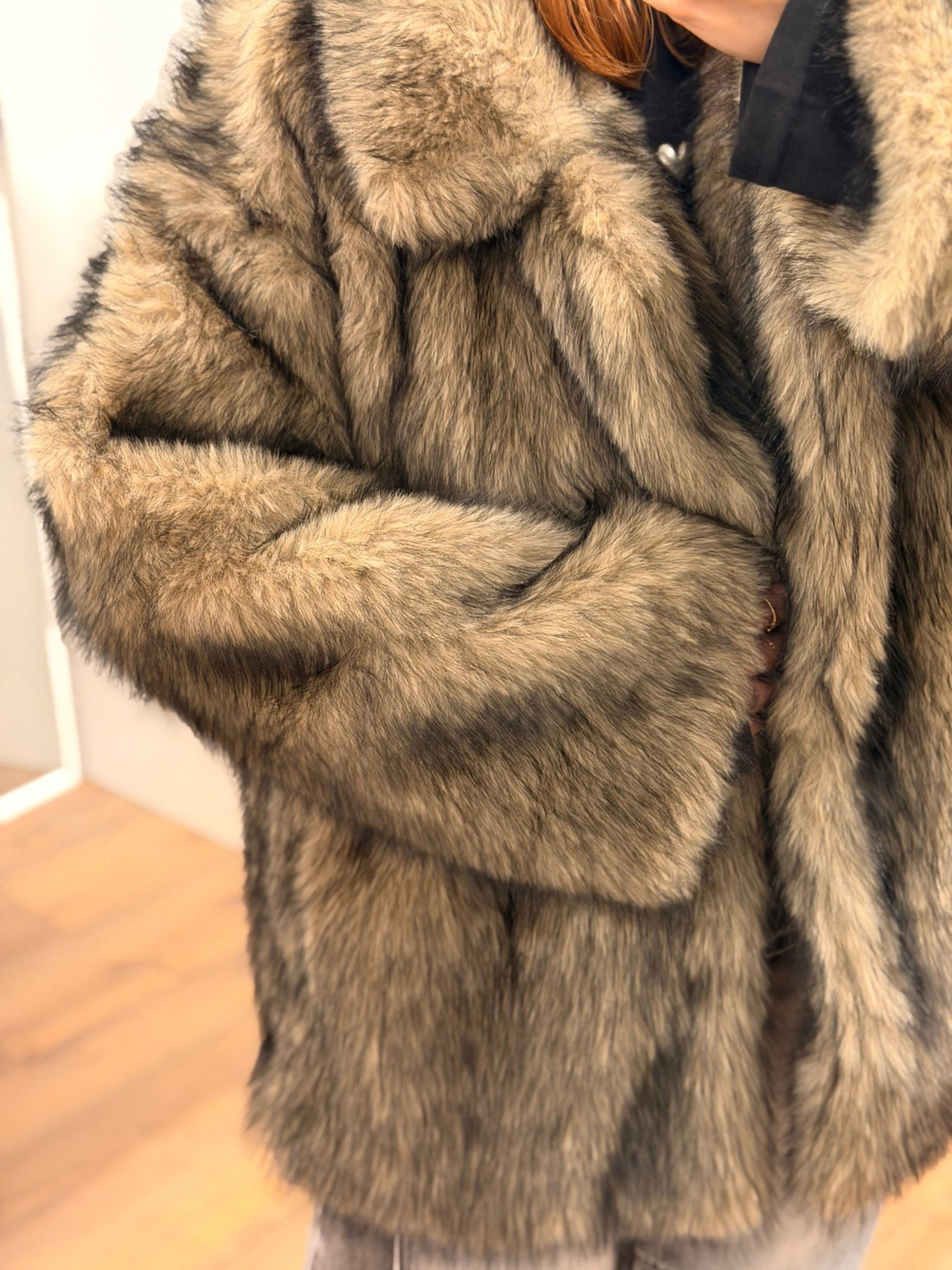 Manteau fourrure Teddy taupe - Léone