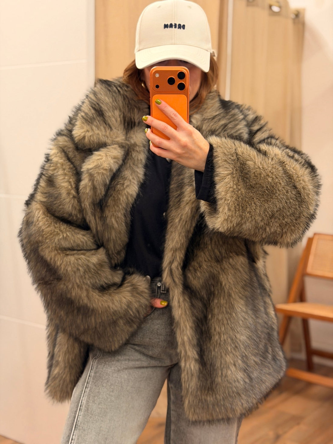 Manteau fourrure Teddy taupe - Léone