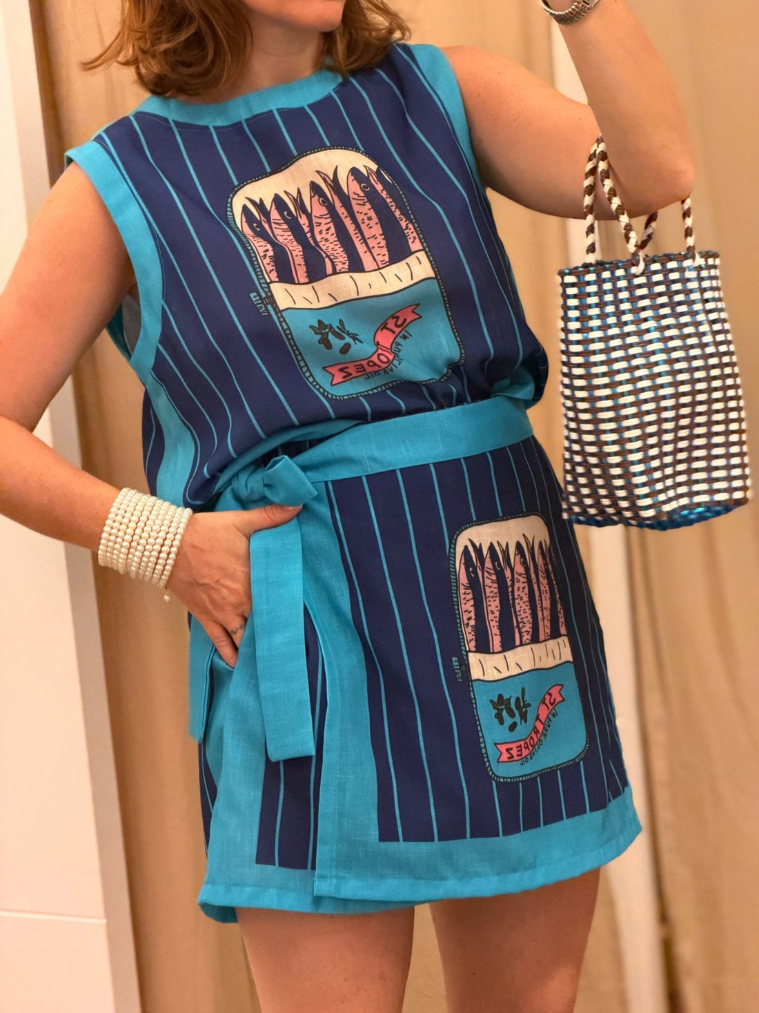 Mini cabas tissé main bleu - Léone