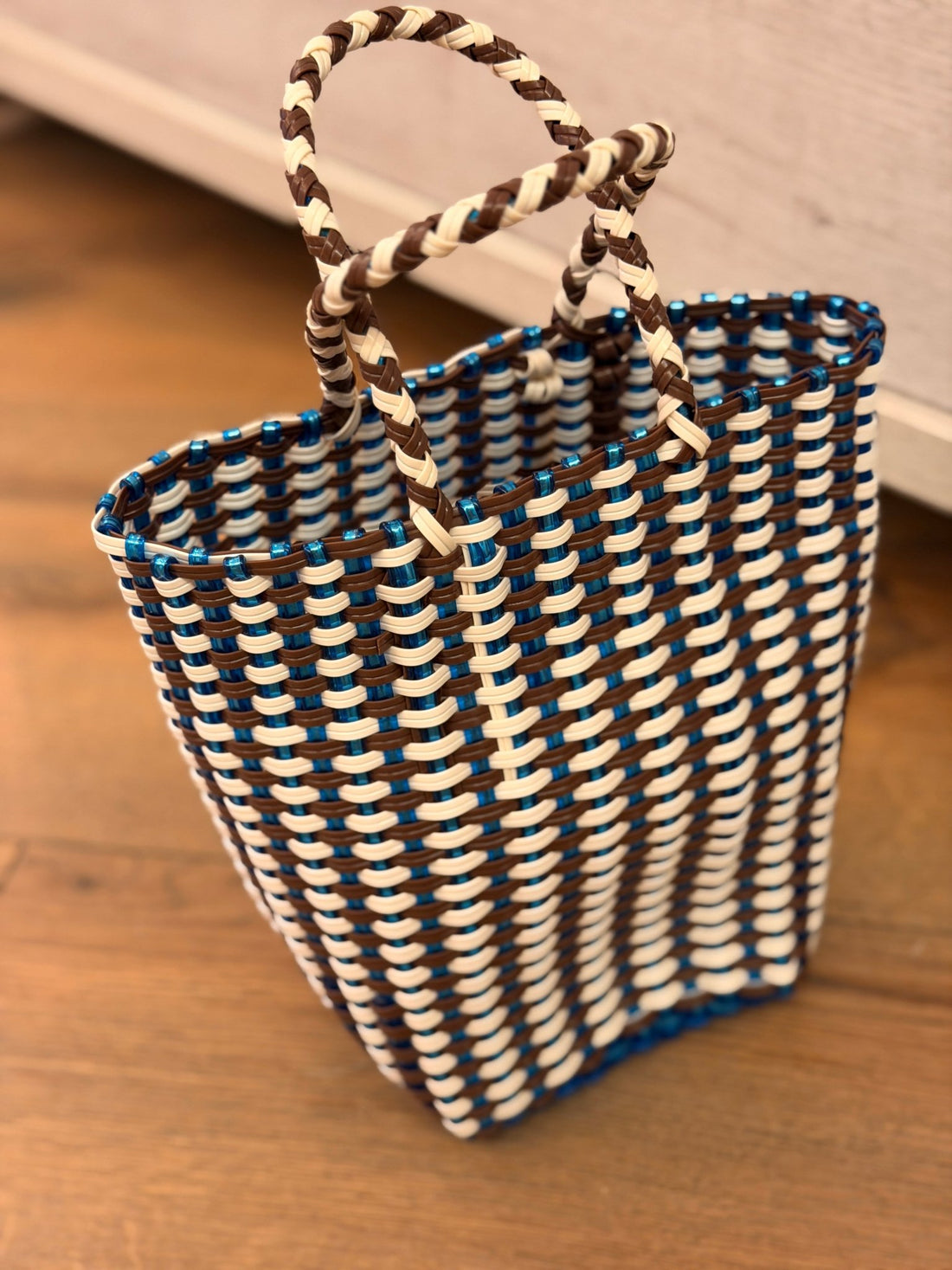 Mini cabas tissé main bleu - Léone