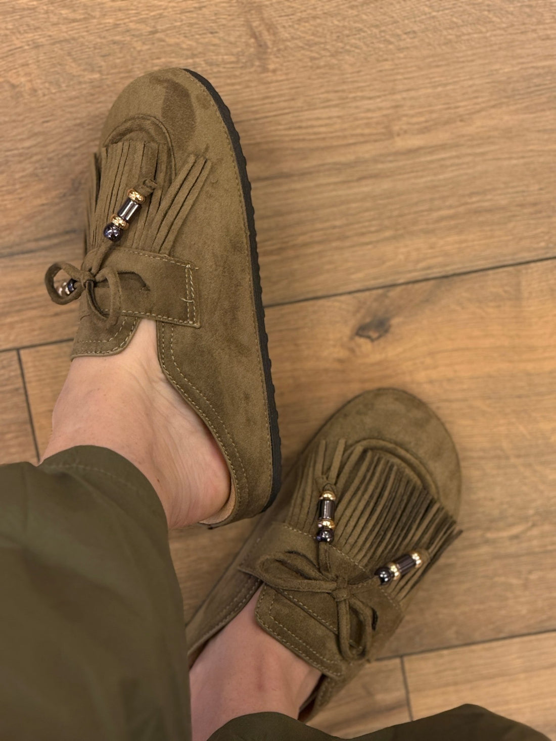 Mules à franges kaki - Léone