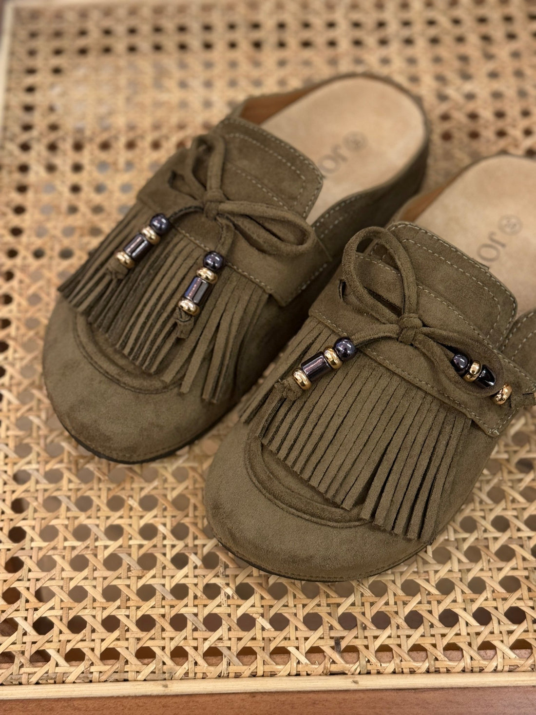 Mules à franges kaki - Léone