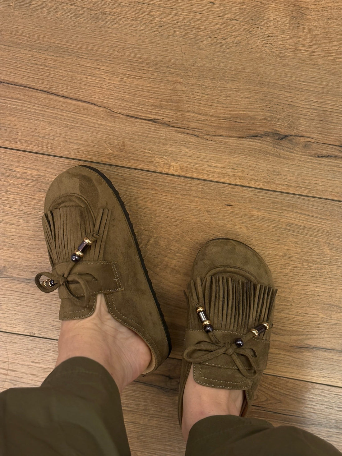 Mules à franges kaki - Léone