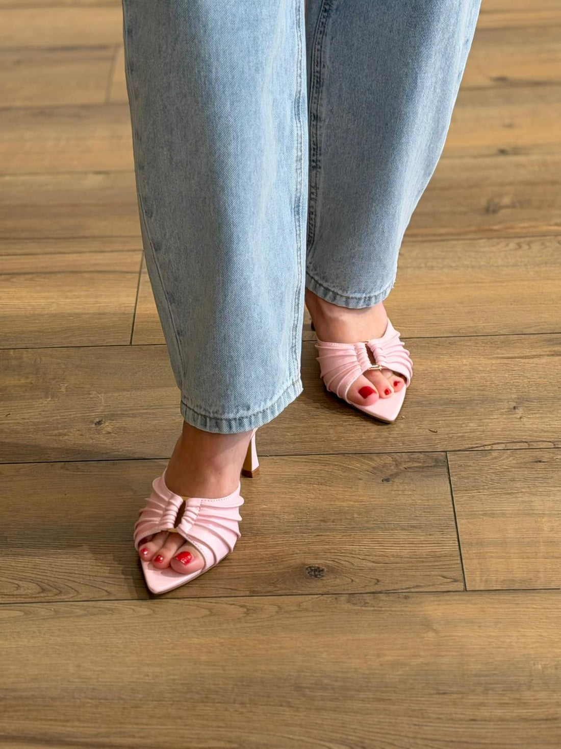 Mules froncées à talon roses - Léone