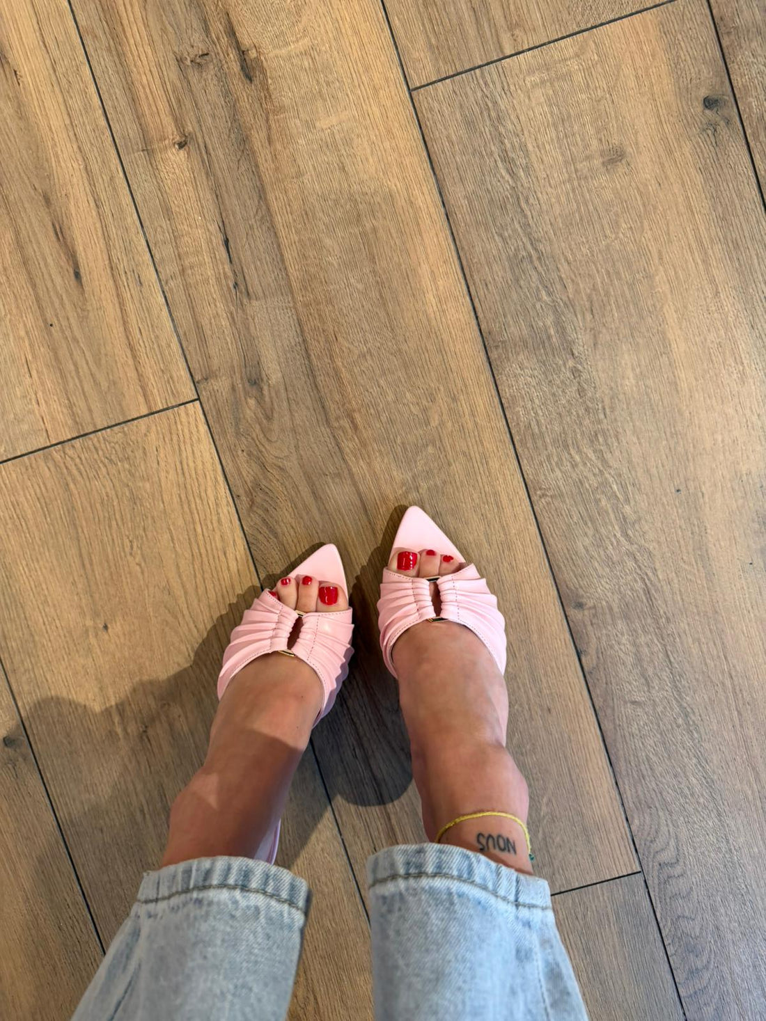 Mules froncées à talon roses - Léone