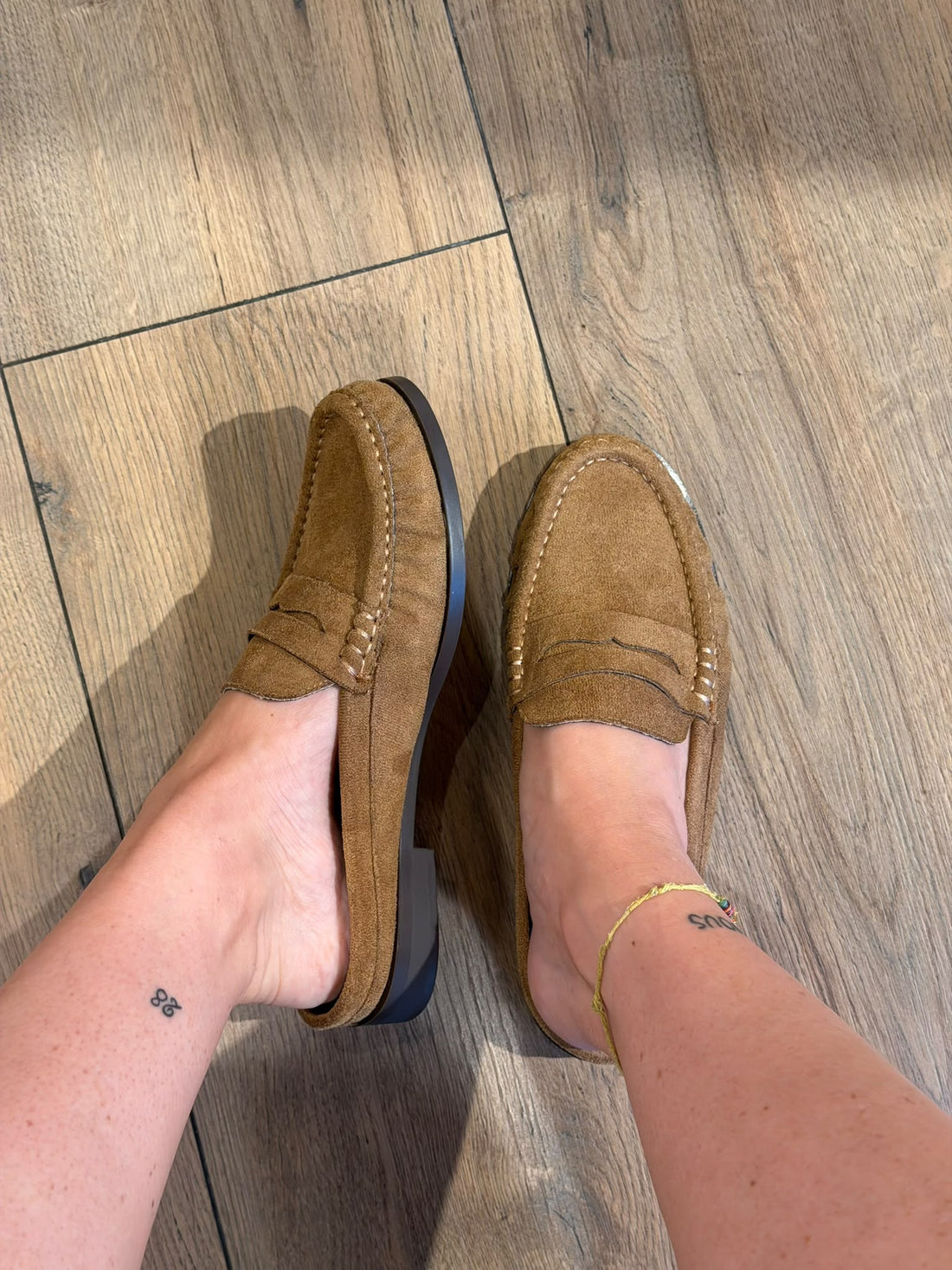 Mules mocassins daim camel - Léone