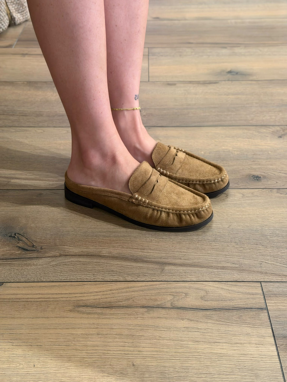 Mules mocassins daim camel - Léone