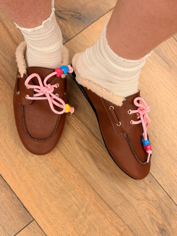 Mules mocassins lacets camel - Léone
