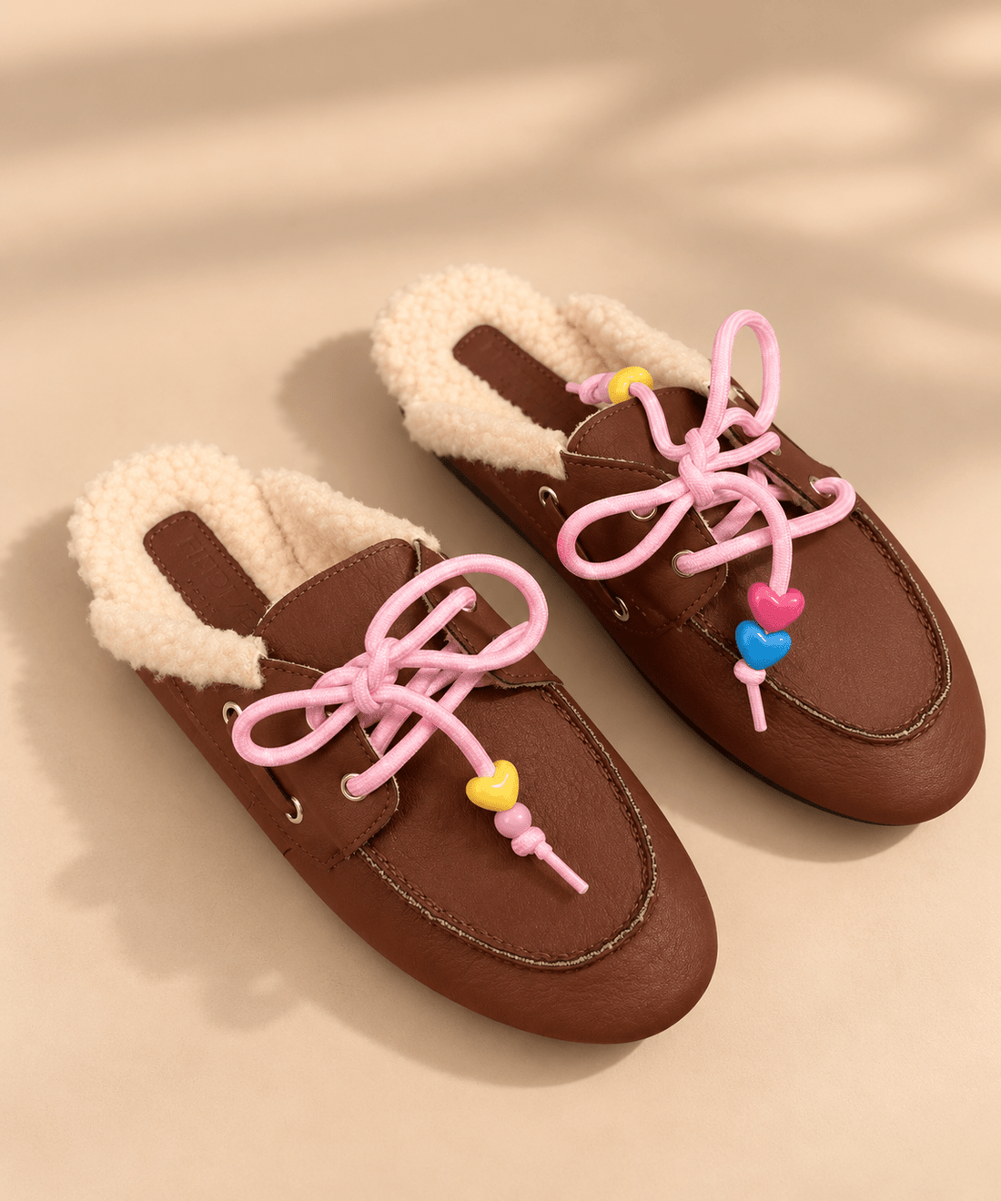 Mules mocassins lacets camel - Léone