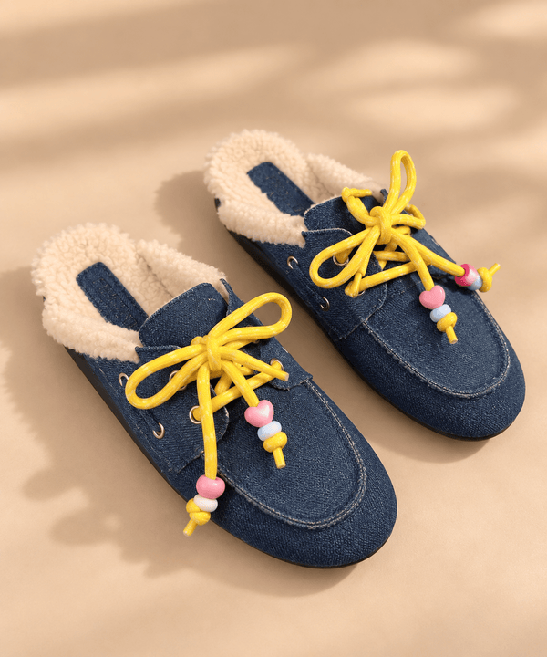 Mules mocassins lacets jeans - Léone