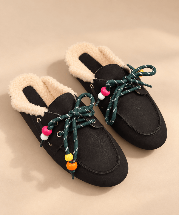 Mules mocassins lacets noir - Léone