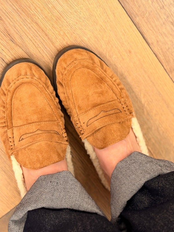 Mules mocassins mouton camel - Léone