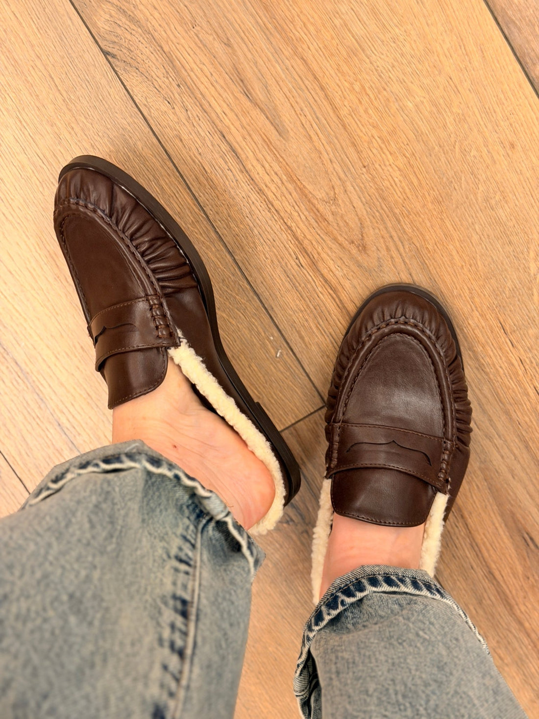 Mules mocassins mouton marron - Léone