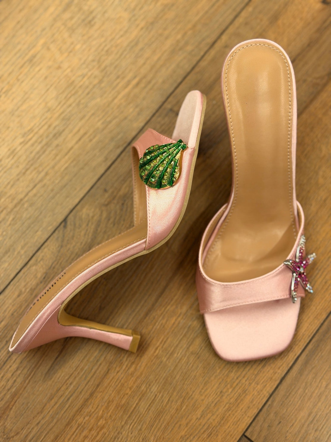 Mules roses coquillage strass - Léone