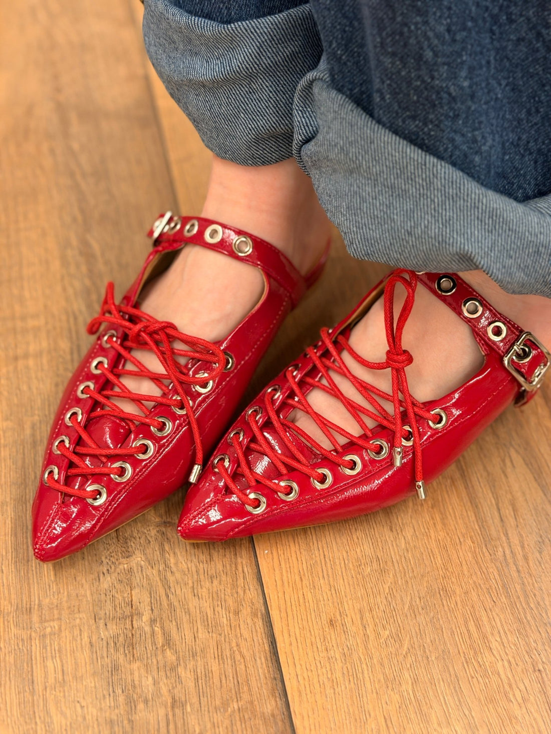 Mules rouges a lacets - Léone