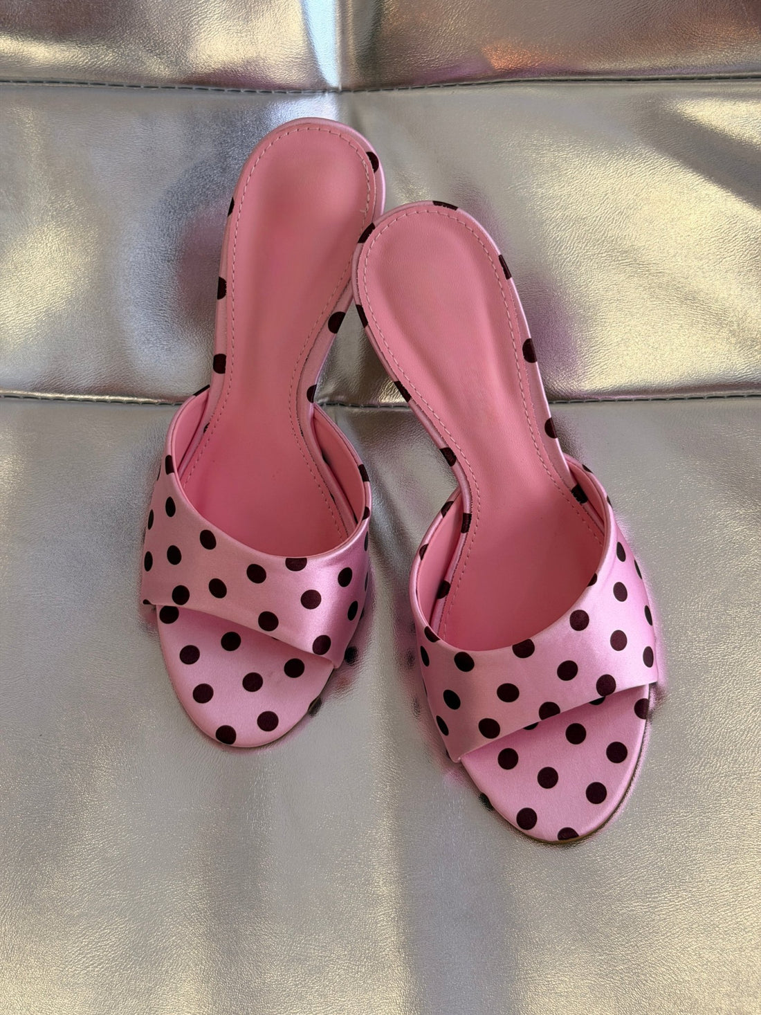 Mules satin pois rose - Léone