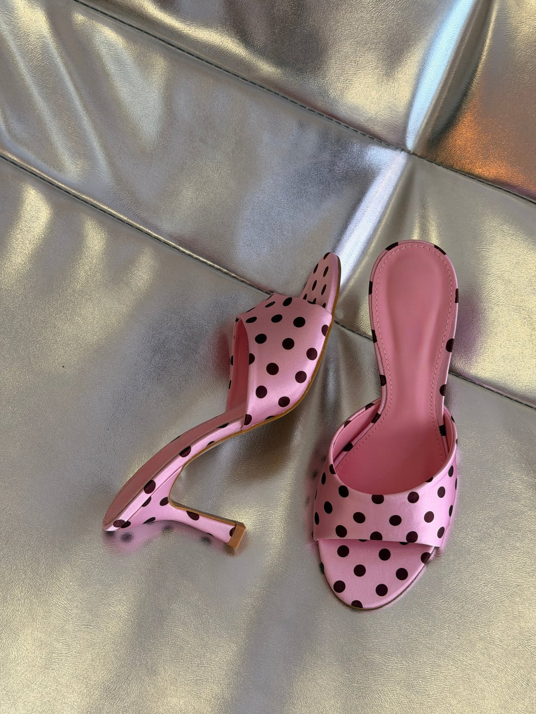 Mules satin pois rose - Léone