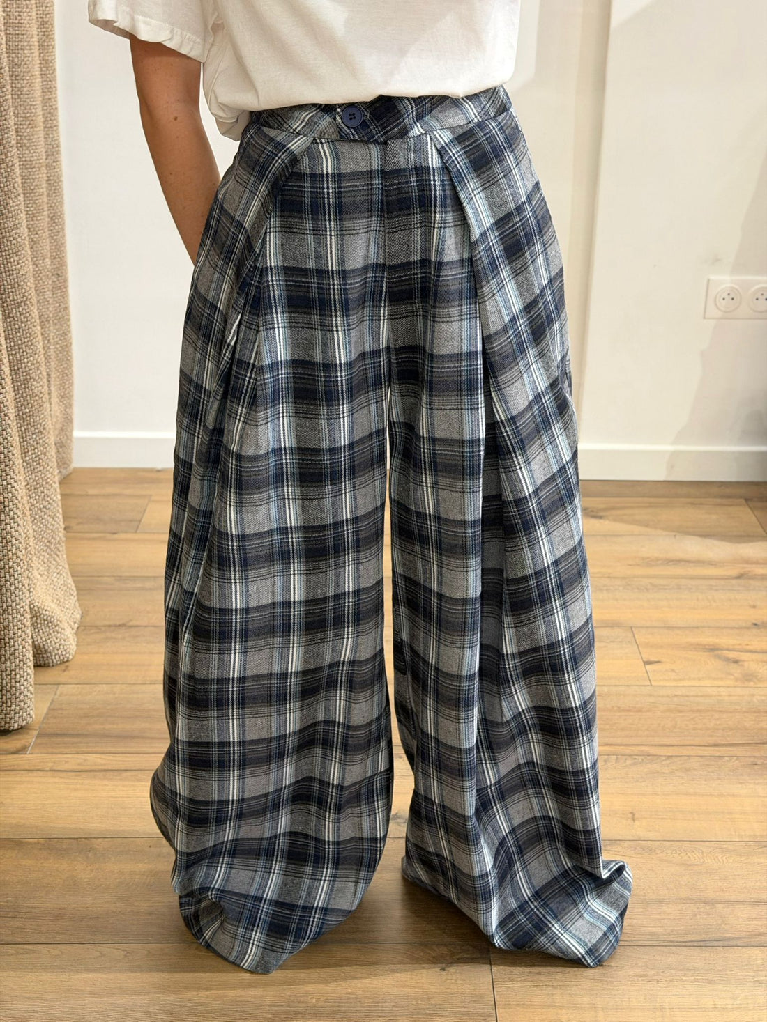 Pantalon à carreaux marine - Léone