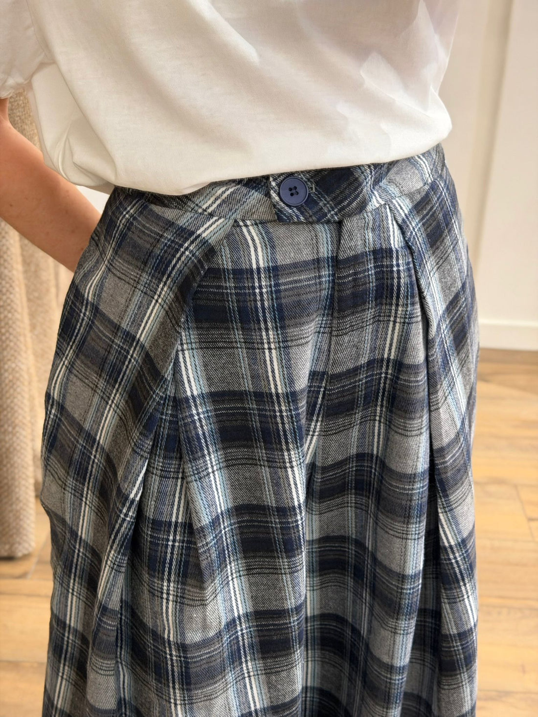 Pantalon à carreaux marine - Léone