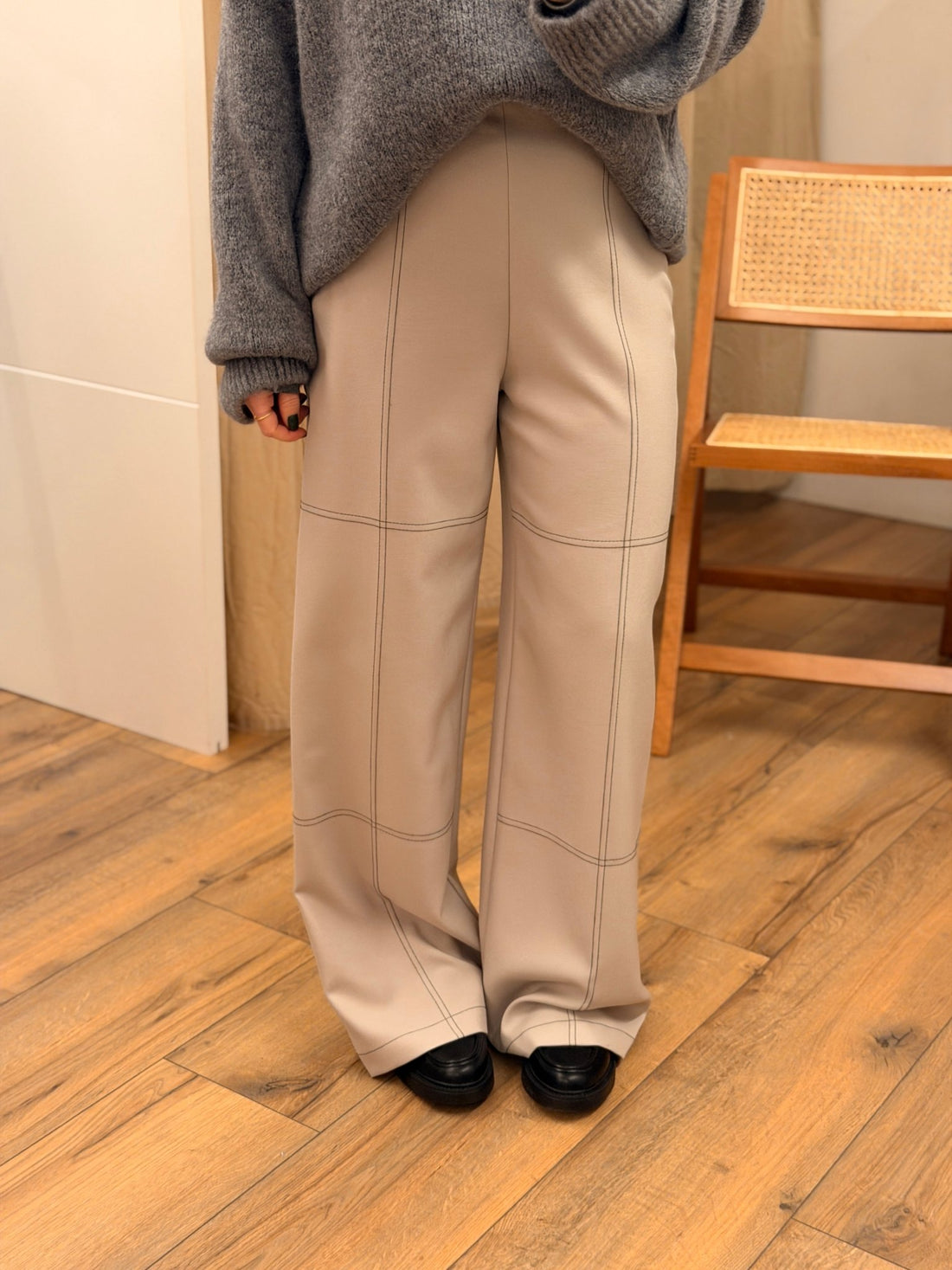 Pantalon beige quadrille - Léone