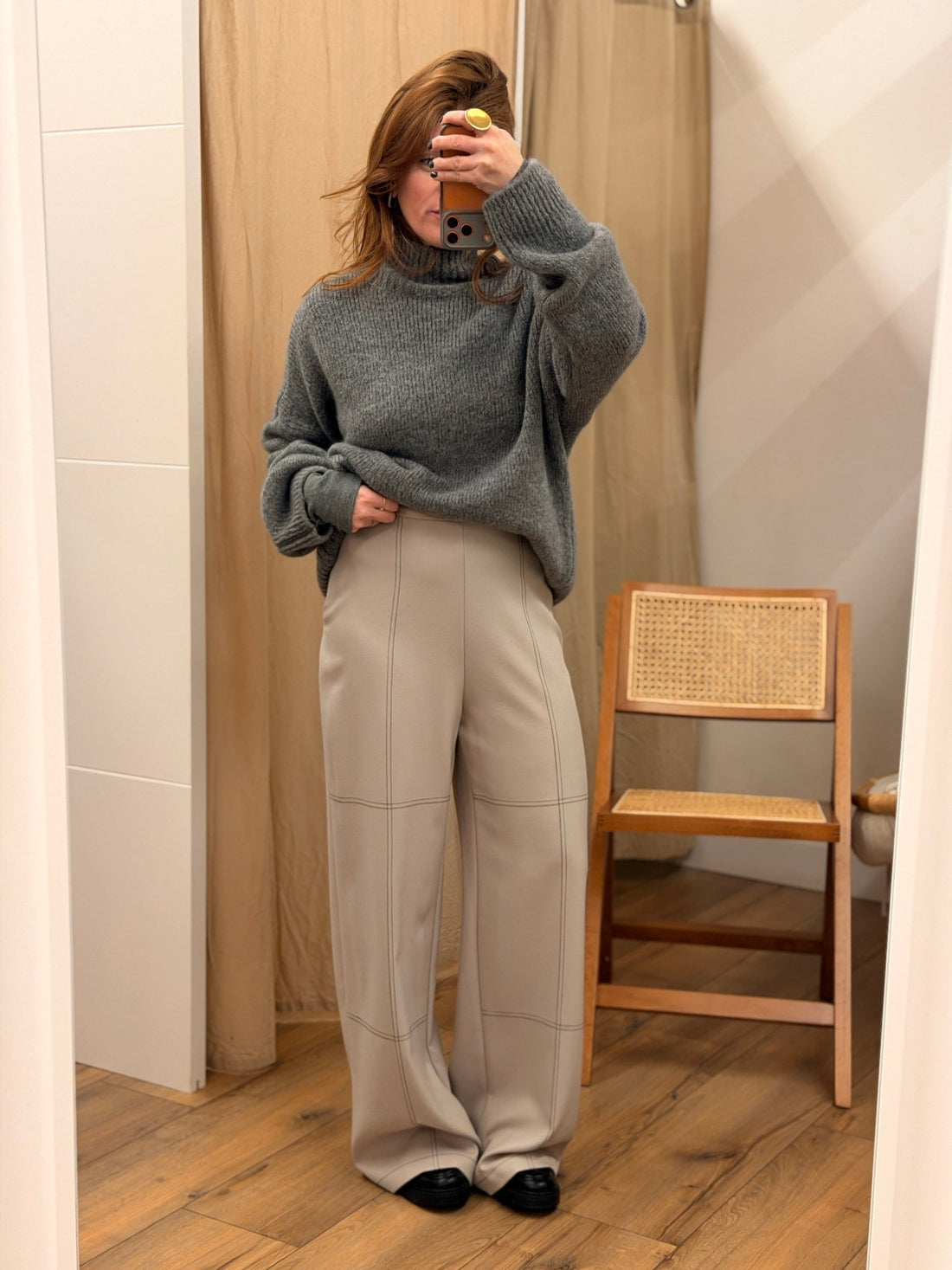 Pantalon beige quadrille - Léone