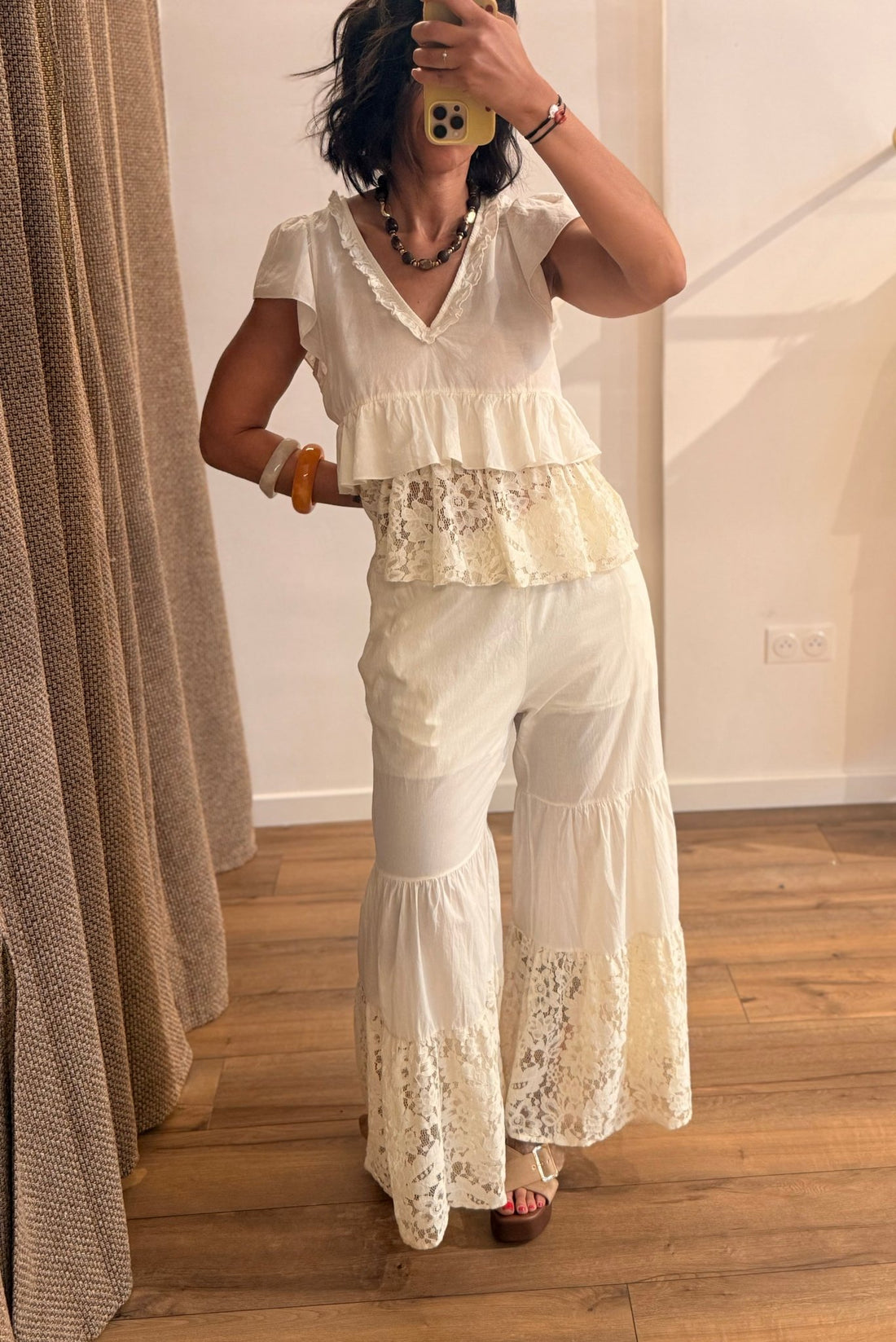 Pantalon dentelle Elsa écru - Léone