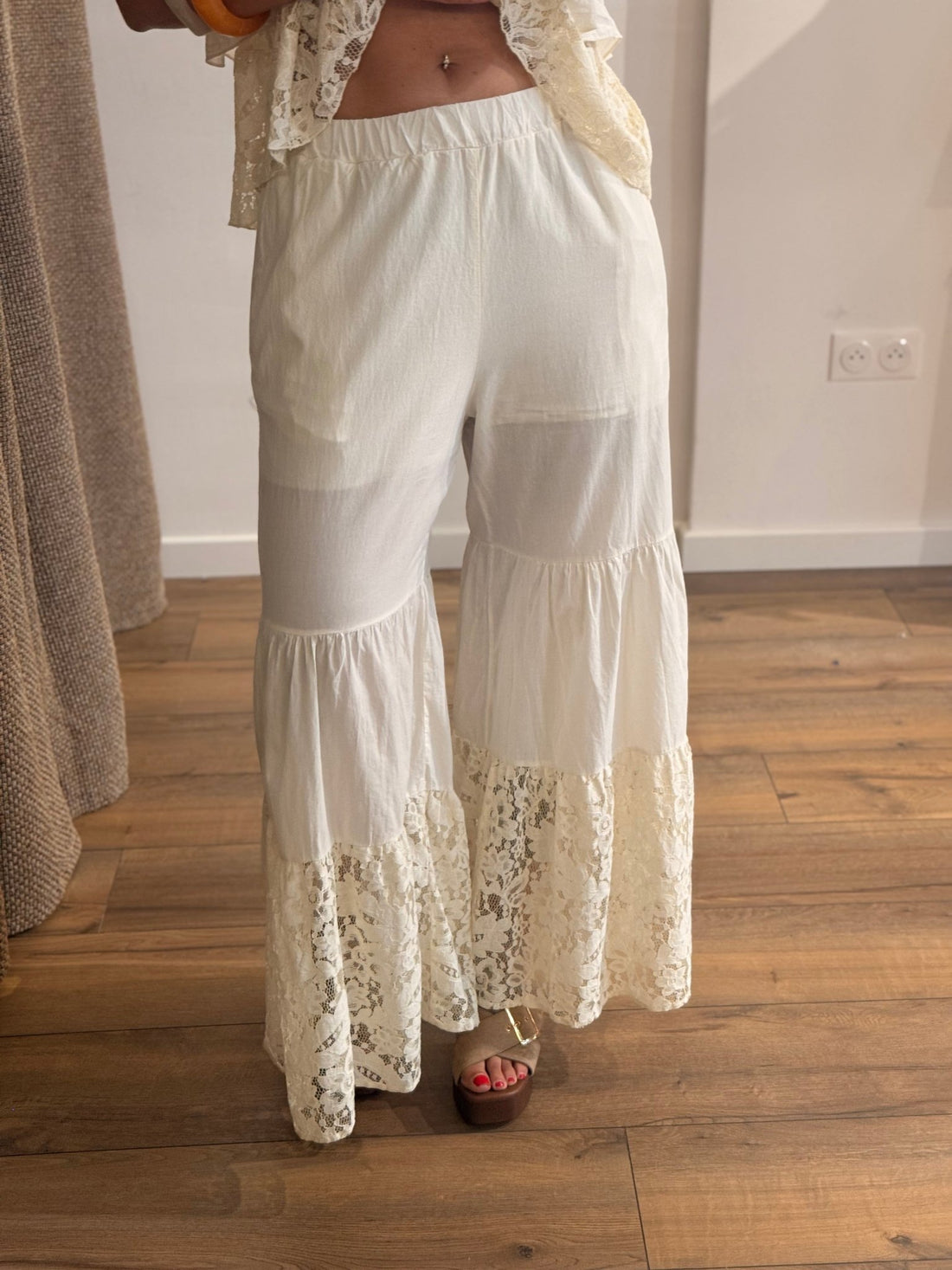 Pantalon dentelle Elsa écru - Léone