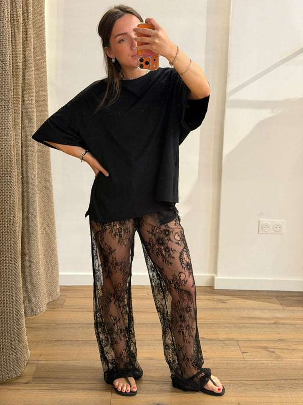 Pantalon dentelle Flavio noir - Léone