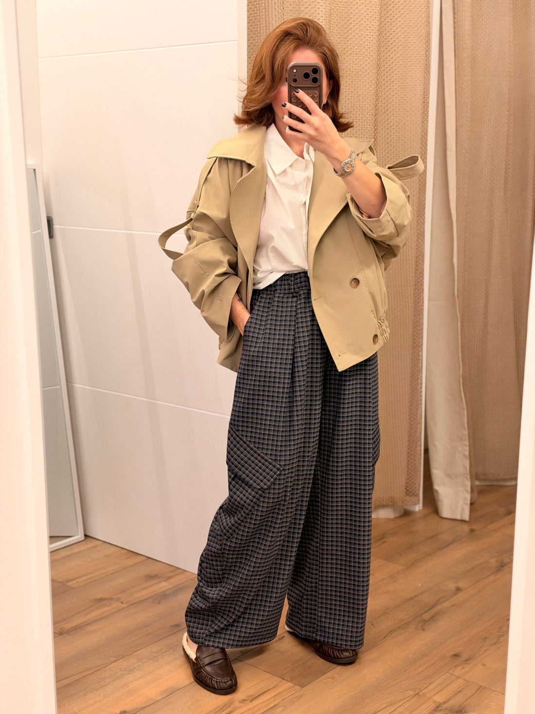 Pantalon petits carreaux bleu - Léone