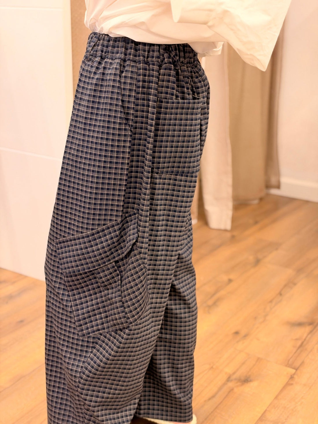 Pantalon petits carreaux bleu - Léone