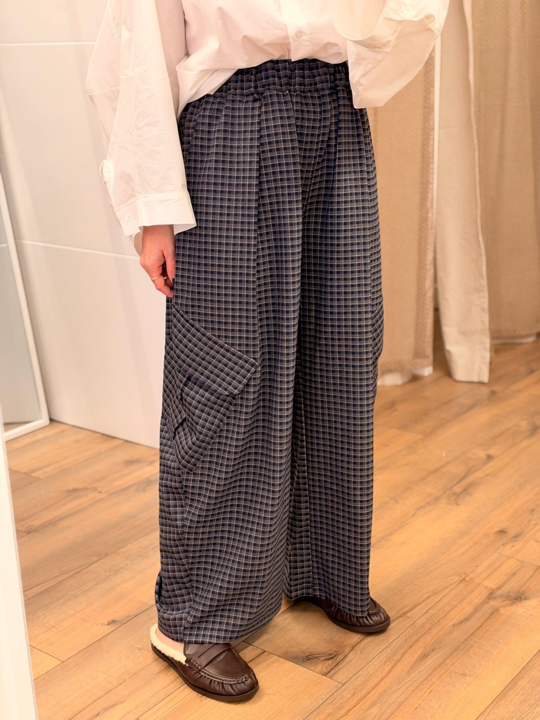 Pantalon petits carreaux bleu - Léone