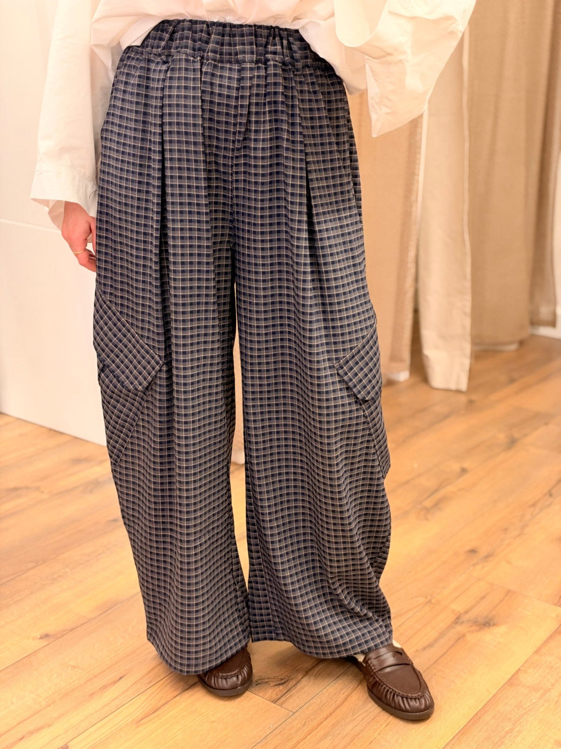 Pantalon petits carreaux bleu - Léone