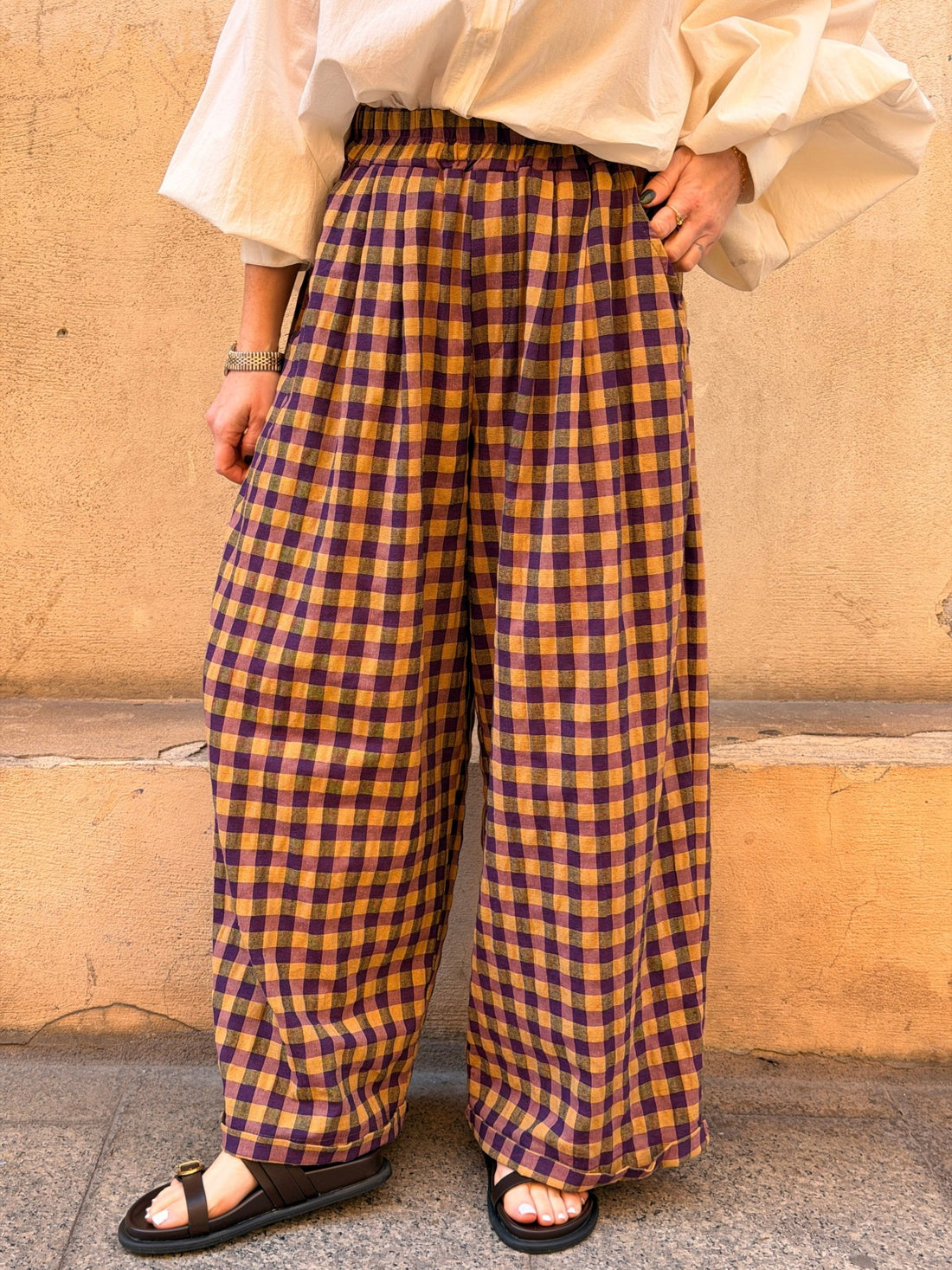 Pantalon vichy Avery mauve - Léone