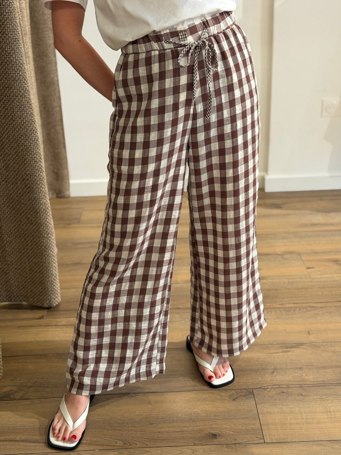 Pantalon vichy marron Carl - Léone