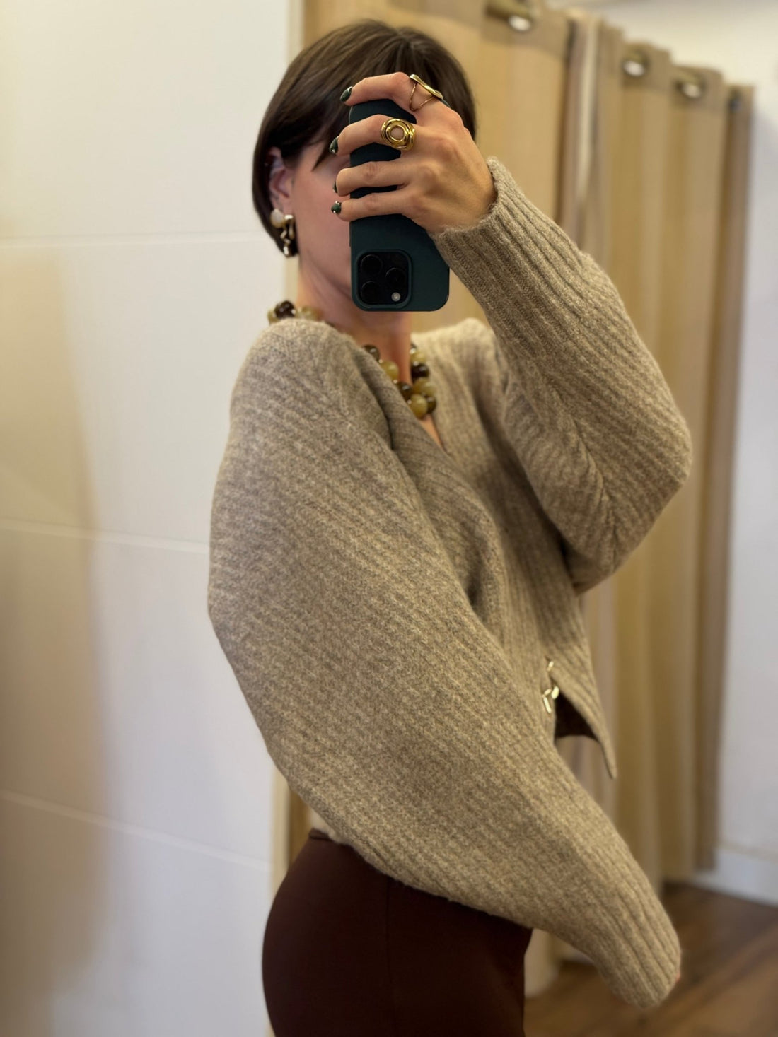Pull Lax taupe - Léone