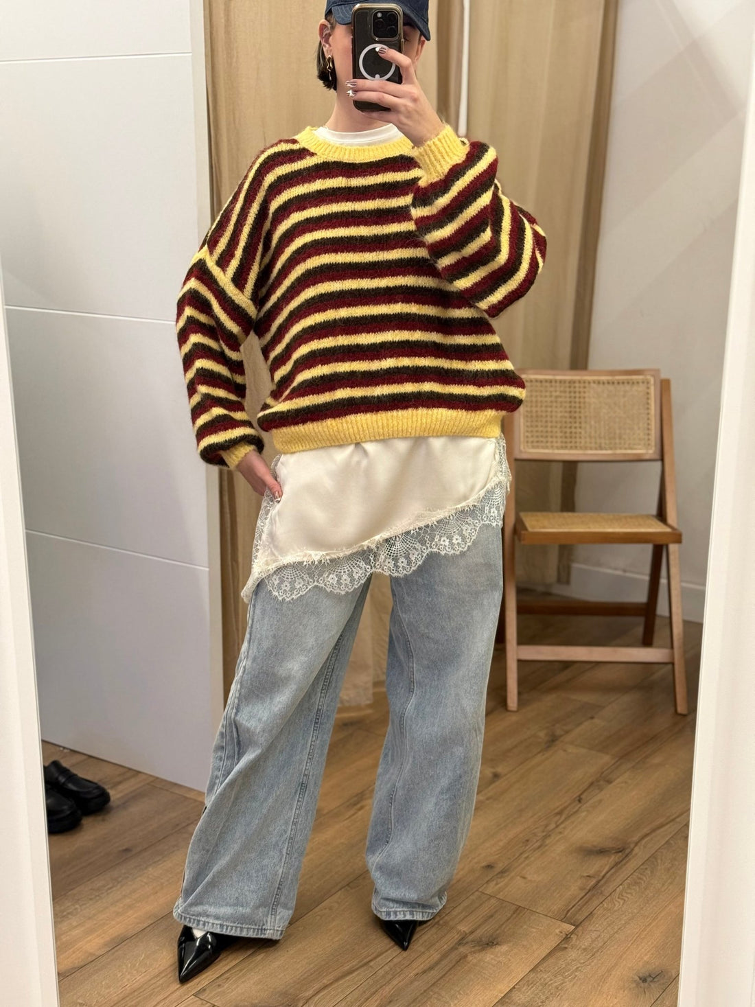 Pull raye quentin bordeaux - Léone