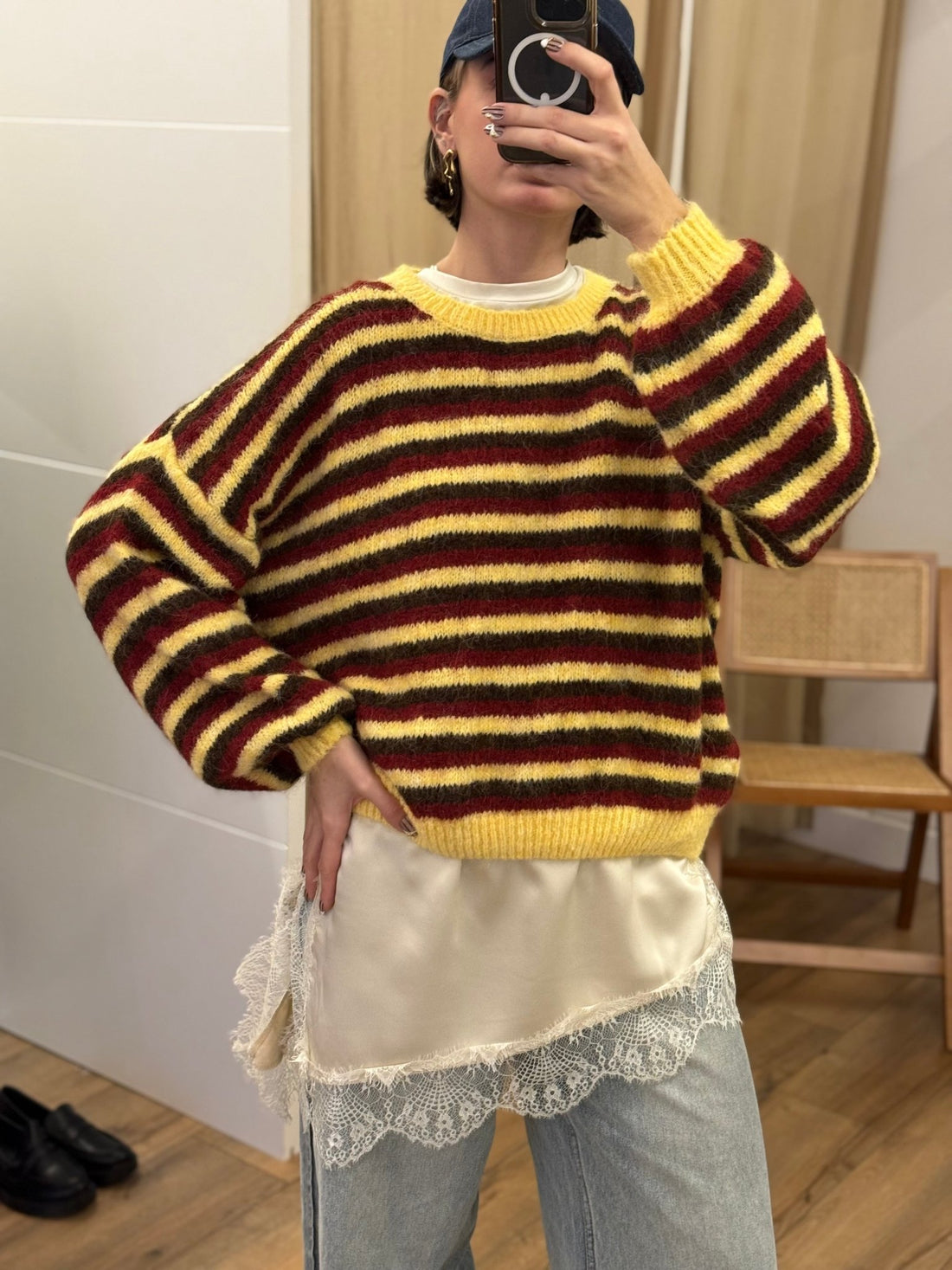 Pull raye quentin bordeaux - Léone