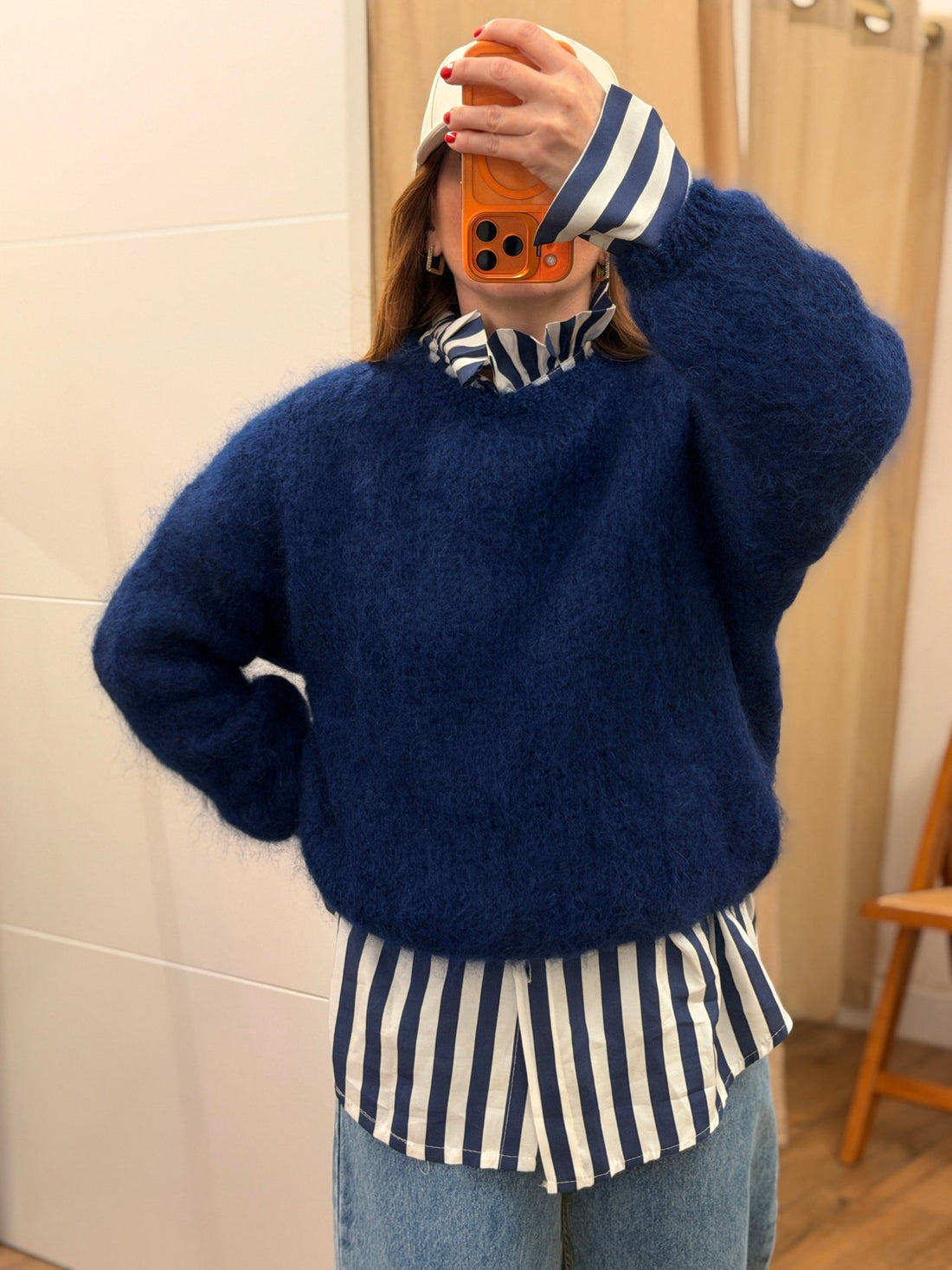 Pull thal en mohair marine - Léone