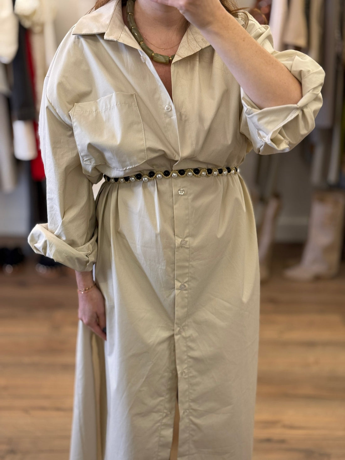 Robe chemise Lauria beige - Léone