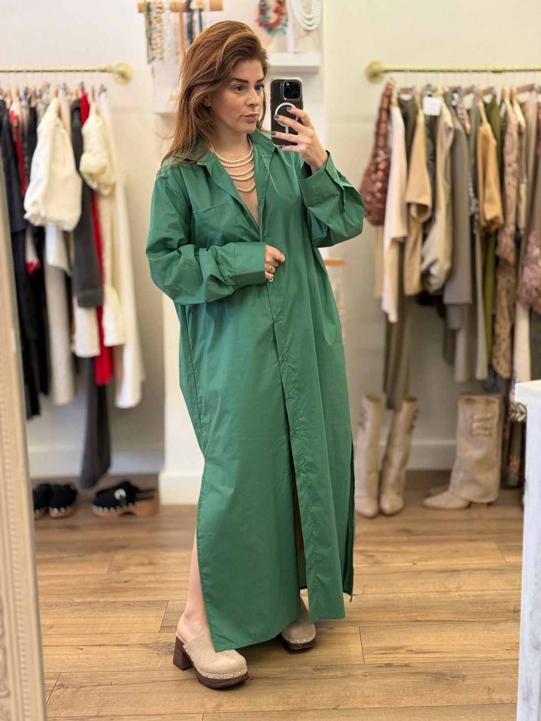 Robe chemise Lauria verte - Léone