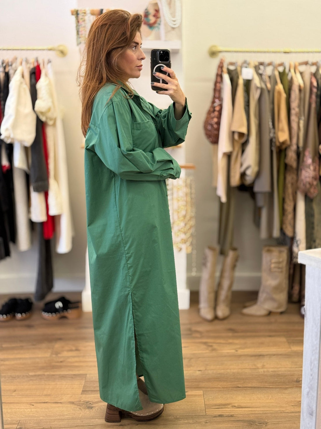 Robe chemise Lauria verte - Léone