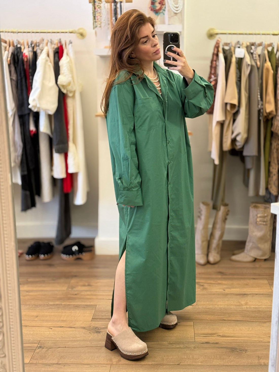 Robe chemise Lauria verte - Léone